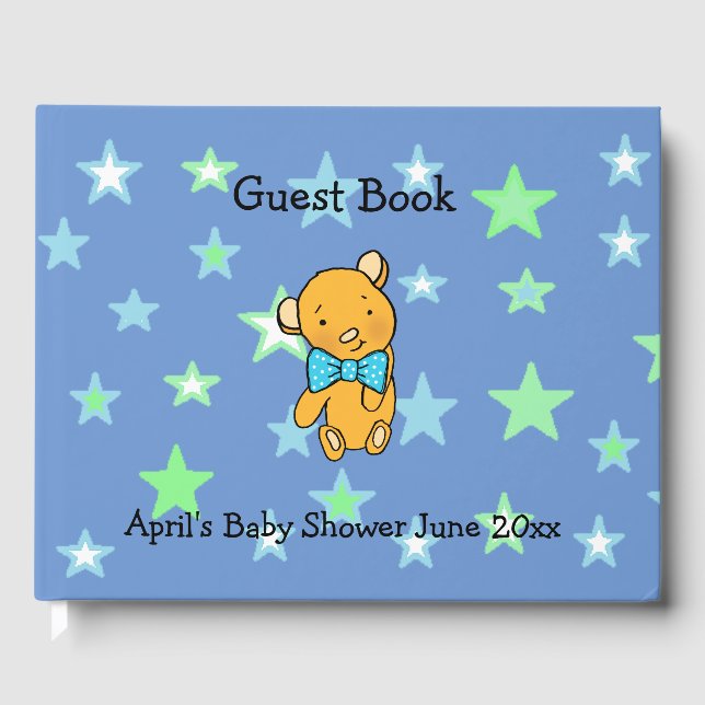 Sweet Lil Teddy Bear Boy's Baby Shower Guest Book (Front)