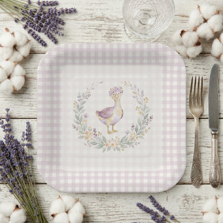Sweet Lilac Gingham Baby Goose Baby Shower LPM26 Paper Plate
