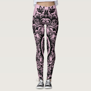 Sweet Lilac with Black Damask Pattern Athletic Leggings