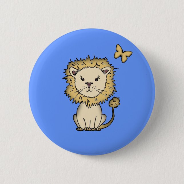 Sweet Lion and Butterfly Pinback Button (Front)