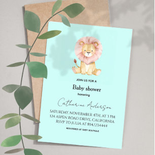 Sweet Lion Pastel Colors Baby Shower Invitation