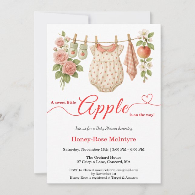 Sweet Little Apple Baby Shower | Fall Rustic Baby  Invitation (Front)