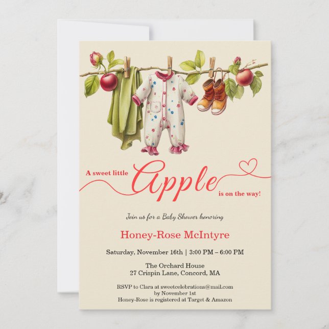 Sweet Little Apple Baby Shower | Fall Rustic Baby  Invitation (Front)