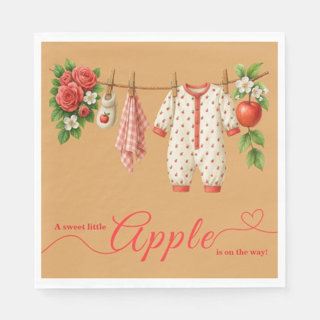 Sweet Little Apple Baby Shower | Fall Rustic Baby  Napkin (Front)