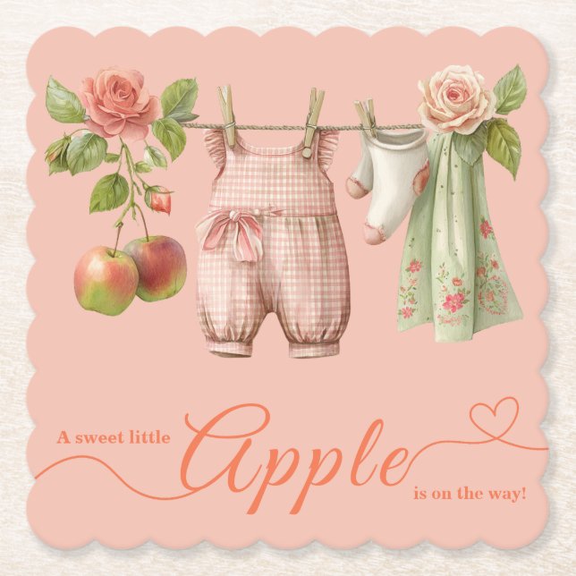 Sweet Little Apple Baby Shower | Fall Rustic Baby  Paper Coaster (Front)