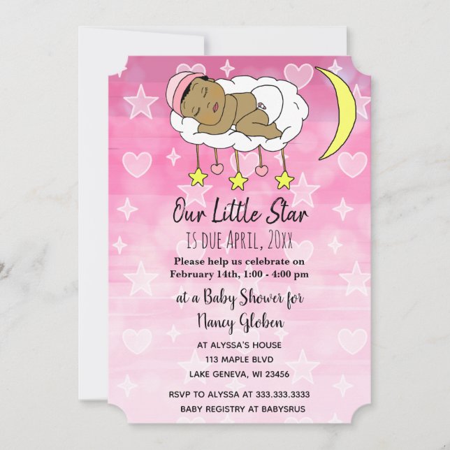 Sweet little Baby pink stars and moons girls Invit Invitation (Front)