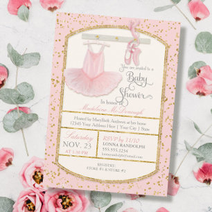 Sweet Little Ballerina Baby Girl Shower Gold Invitation