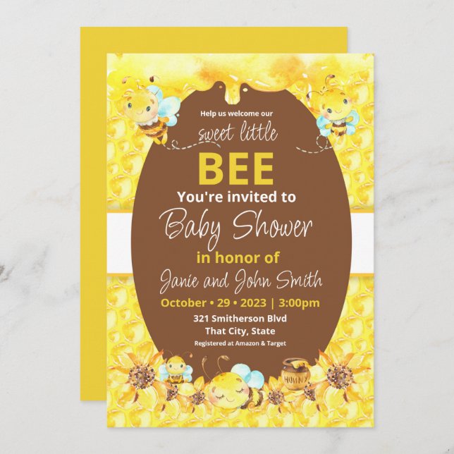 Sweet little bee Baby Shower Invitation (Front/Back)