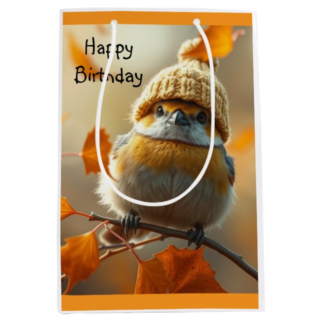 Sweet Little Bird Square Sticker Medium Gift Bag (Front)