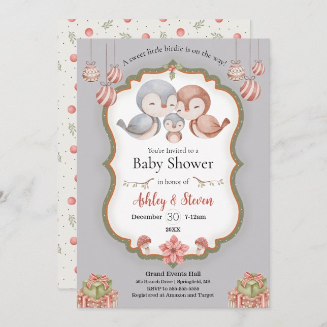 Sweet little birdie baby shower invitation (Front/Back)