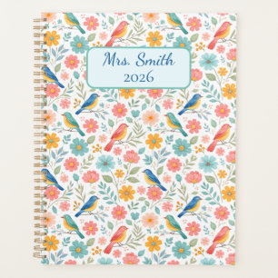 Sweet Little Birds and Pastel Spring Flowers Planner