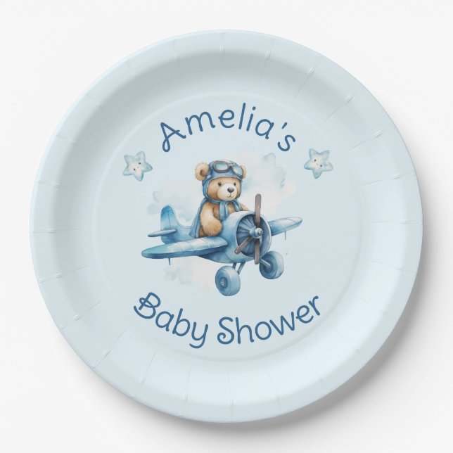 Sweet Little Boy on the Way Baby Shower Paper Plate (Front)