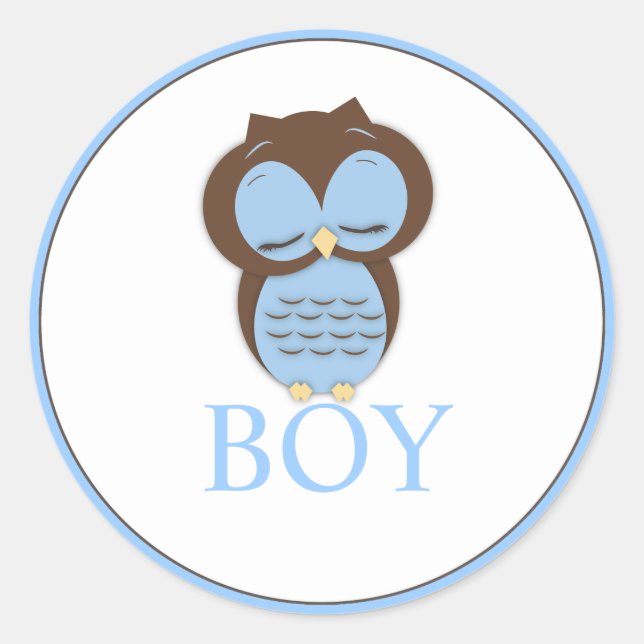 Sweet Little Boy Owl Gender Reveal Team BOY Classic Round Sticker (Front)
