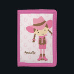Sweet Little Brunette Cowgirl Trifold Wallet<br><div class="desc">Sweet illustration of a cute little cowgirl on a light pink horseshoes pattern background. Personalise it with your little girl's name for a one of a kind gift she will love.</div>