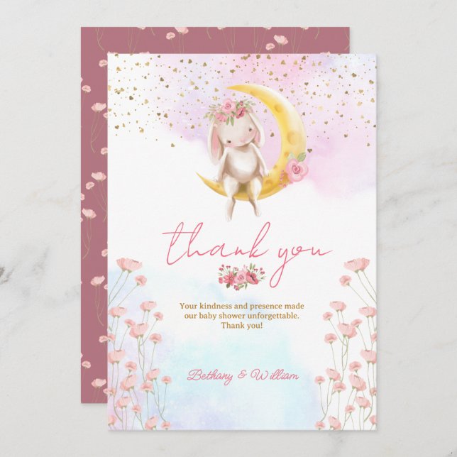 Sweet Little Bunny Baby Girl Shower Thank You Card (Front/Back)