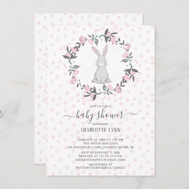 Sweet Little Bunny Baby Shower Invitation (Front/Back)