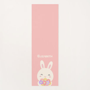Sweet Little Bunny & Flowers Custom Name Pink Yoga Mat