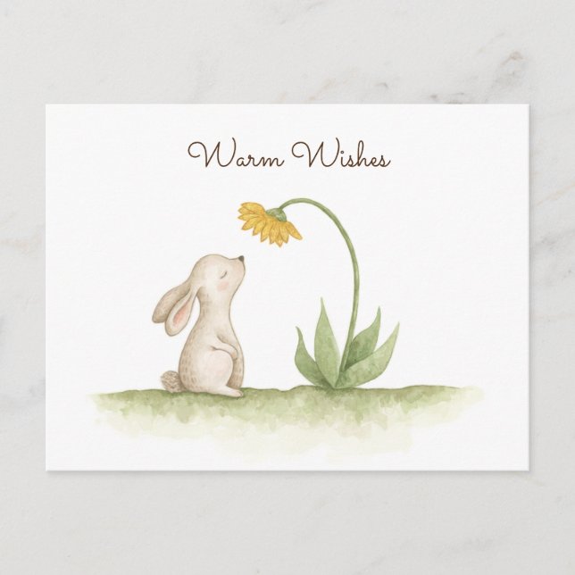 Sweet little bunny rabbit watercolour wishes postcard (Front)