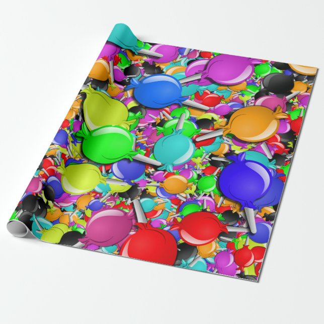 Sweet Little Candy Suckers Wrapping Paper (Unrolled)