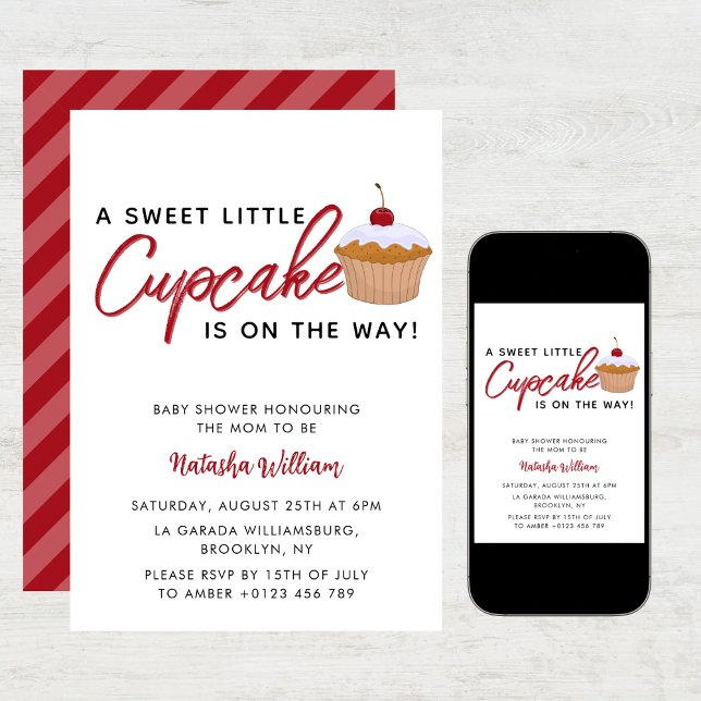 Sweet Little Cherry Cupcake baby shower  Invitation (Creator Uploaded)