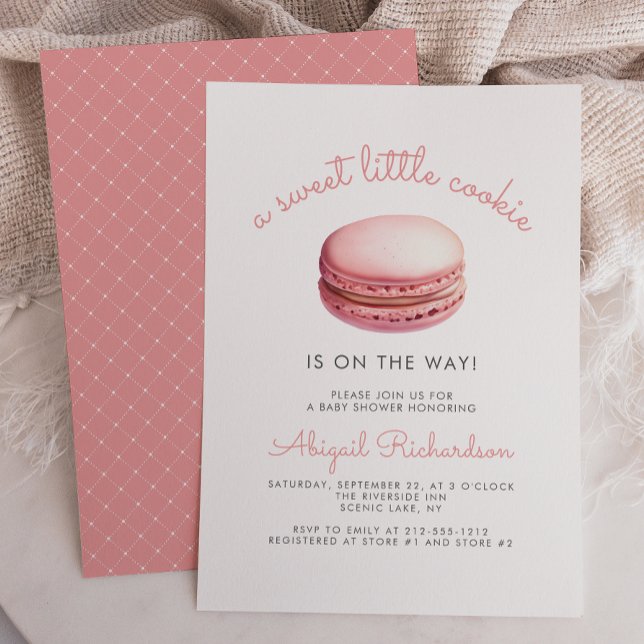 Sweet Little Cookie Macaron Pink Girl Baby Shower Invitation (Creator Uploaded)