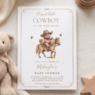 Sweet Little Cowboy Teddy Bear Western Baby Shower Invitation