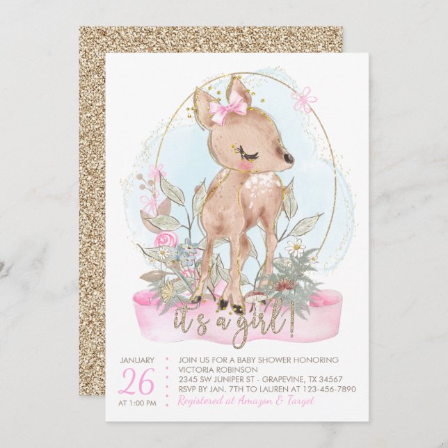 Sweet Little Deer Baby Shower Invitation (Front/Back)