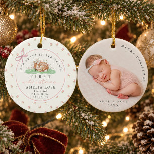 Sweet Little Deer Baby's First Christmas Photo Ceramic Ornament