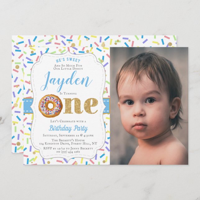 Sweet Little Doughnut Boys 1st Birthday Invitation (Front/Back)