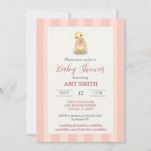 Sweet Little Duckling Blush Pink Baby Invitation