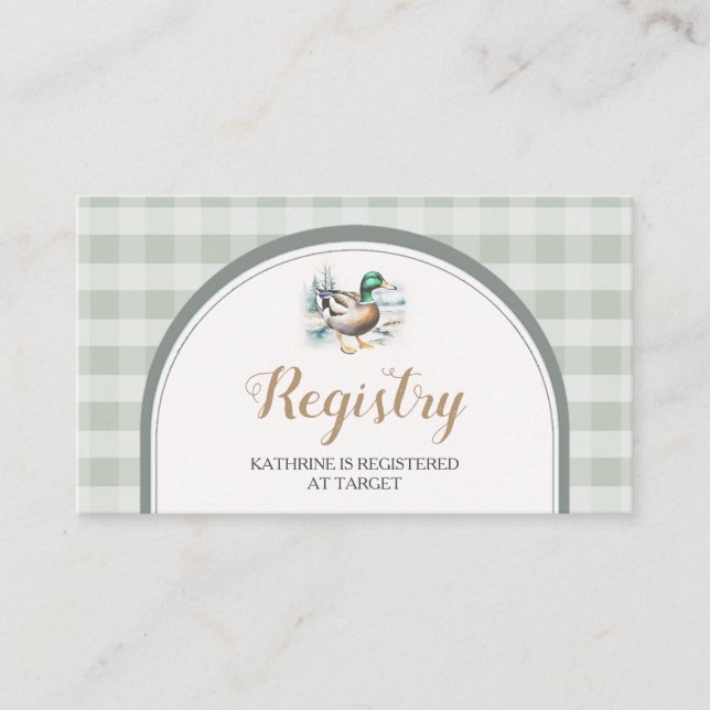 Sweet Little Duckling Gingham Baby Shower Registry Enclosure Card (Front)
