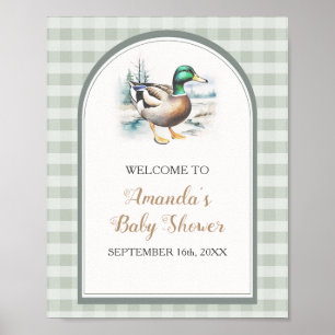 Sweet Little Duckling Gingham Baby Shower Welcome Poster