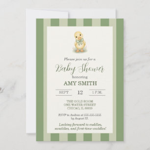 Sweet Little Duckling Sage Green Baby Shower Invitation