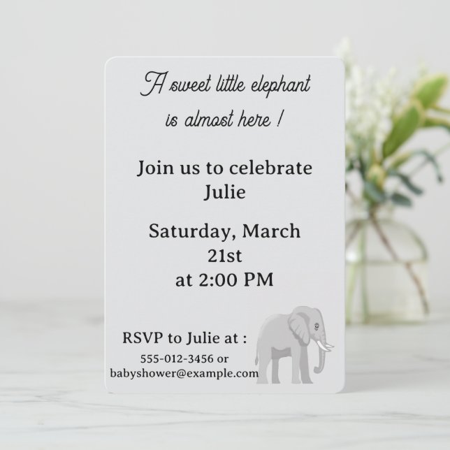 Sweet Little Elephant Baby Shower Invitation  (Standing Front)