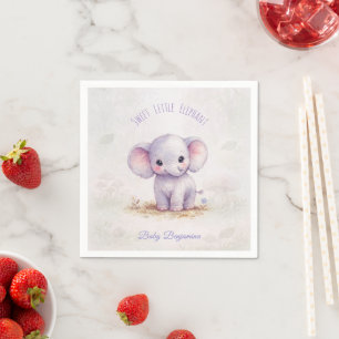 Sweet Little Elephant Purple Safari Baby Shower Napkin