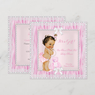 Sweet Little Girl Baby Shower Pearls Lace Brunette Invitation