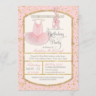 Sweet Little Girl Ballerina Ballet Birthday Party Invitation
