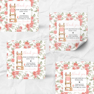 Sweet Little Girl Boho Baby Shower Square Sticker