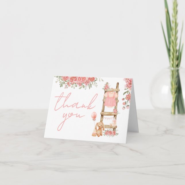 Sweet Little Girl Boho Baby Shower Thank You Card (Front)