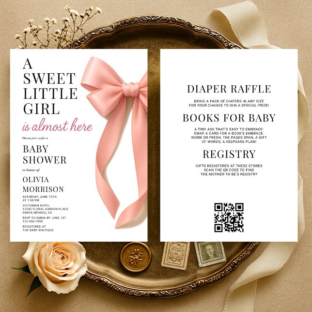 Sweet Little Girl Bow All in One Baby Shower Invitation (Creator Uploaded)