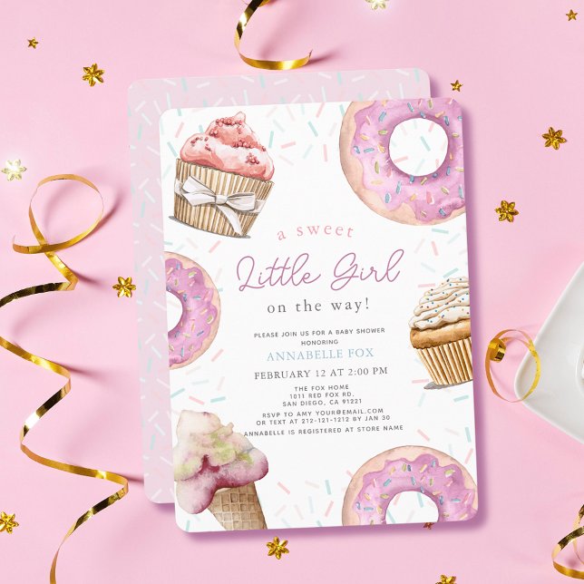 Sweet Little Girl Pink Cupcake & Doughnut Baby Sho Invitation (Creator Uploaded)