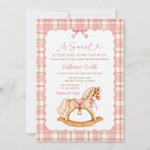 Sweet Little Girl Plaid Rocking Horse Baby Shower Invitation