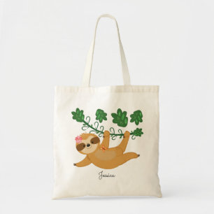 Sweet Little Girly Sloth Custom Name Tote Bag