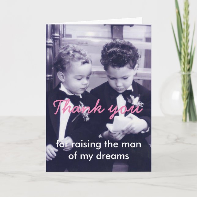 Sweet Little grooms in suit reading letter Thank You Card (Front)