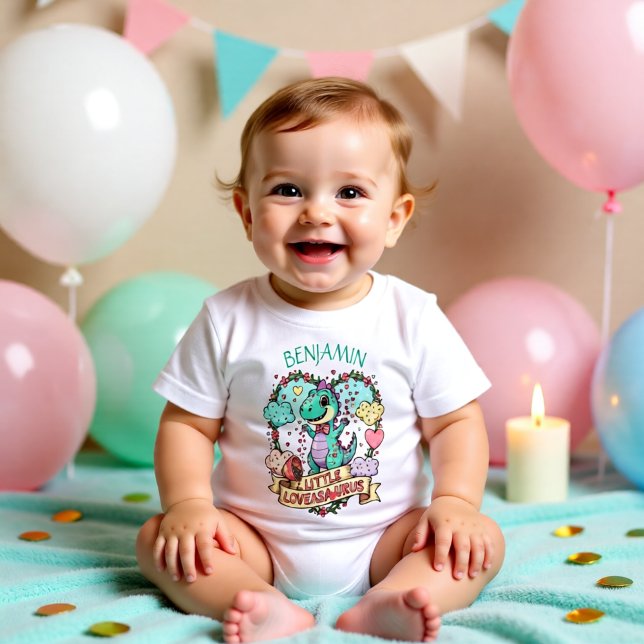 Sweet Little Hearts Dino Birthday Personalised Baby T-Shirt (Creator Uploaded)
