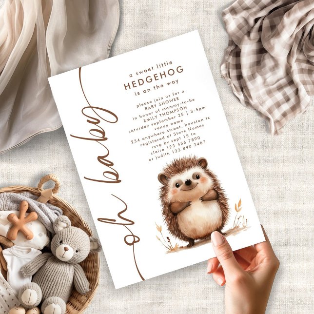 Sweet Little Hedgehog Oh Baby Shower Invitation (Creator Uploaded)
