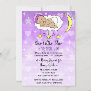 Sweet little Hispanic Baby stars and moons girls Invitation