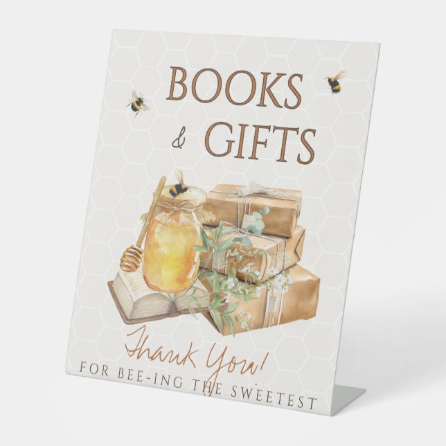 Sweet Little Honey Baby Shower Books Gifts Pedestal Sign (Front)