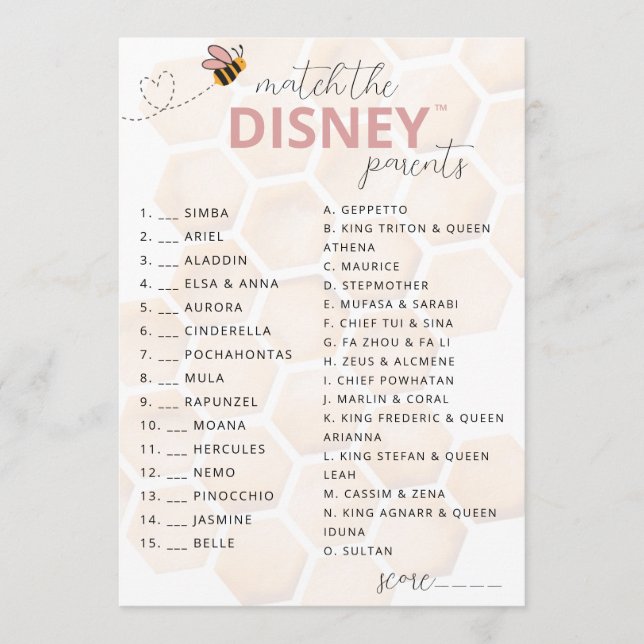 Sweet Little Honey Baby Shower Disney Parent Game Card (Front)