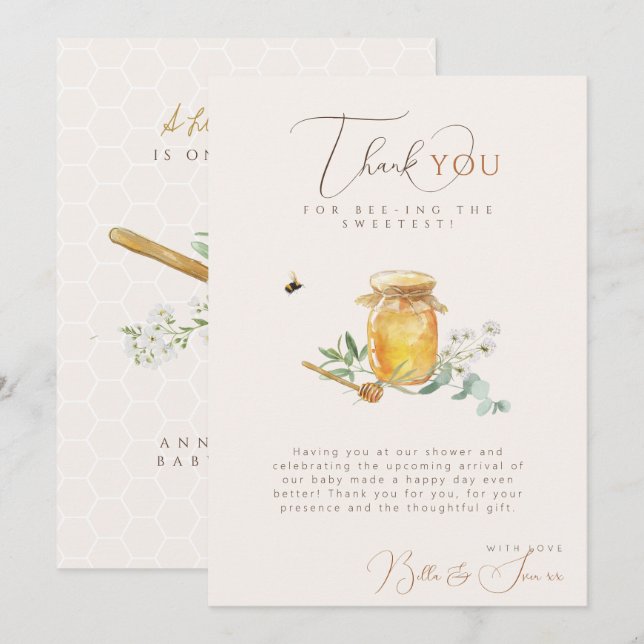 Sweet Little Honey Baby Shower Thank You Card (Front/Back)